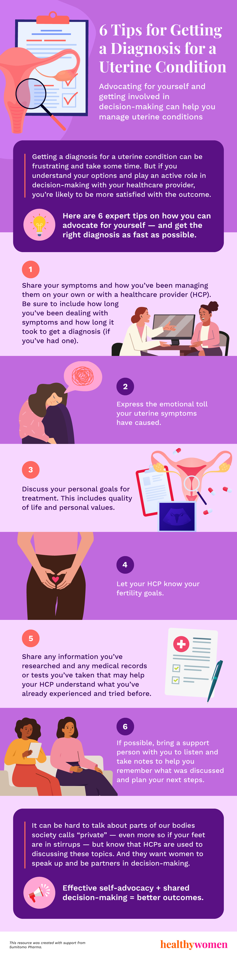 6 Tips for Getting a Diagnosis for a Uterine Condition Infographic. Click image to view PDF