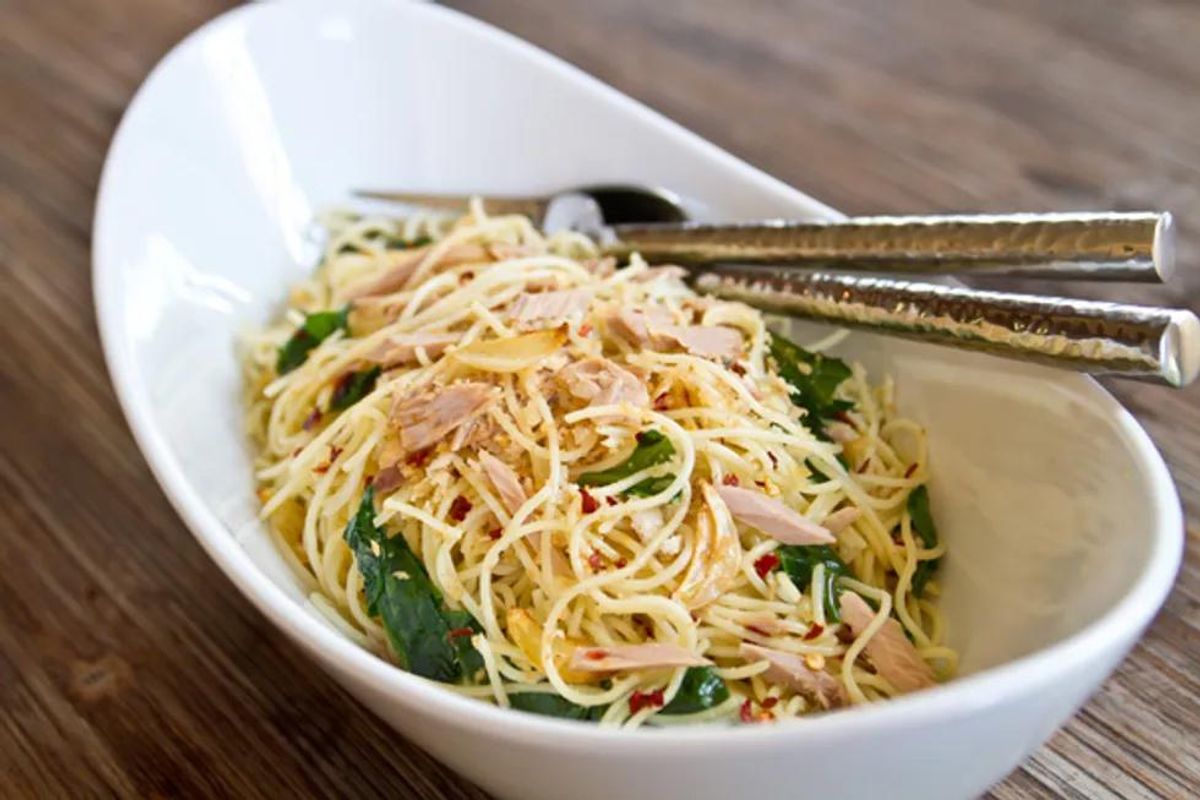 Angel Hair Tuna With Red Chile Flakes, Lemon and Olive Oil