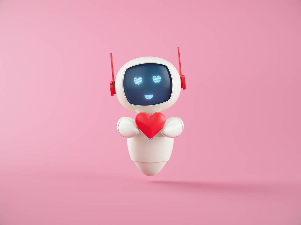 artificial intelligence chatbot assistant holding heart icon