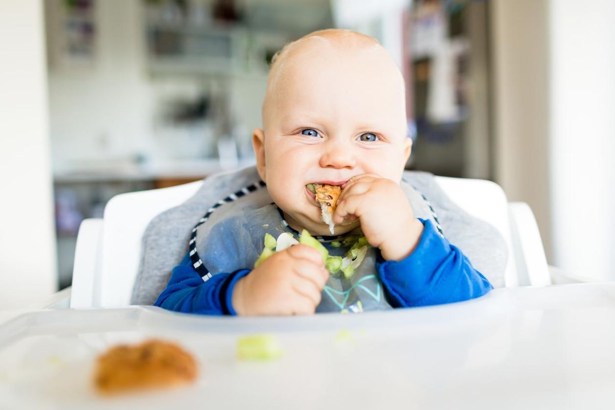 Baby boy eating with BLW method