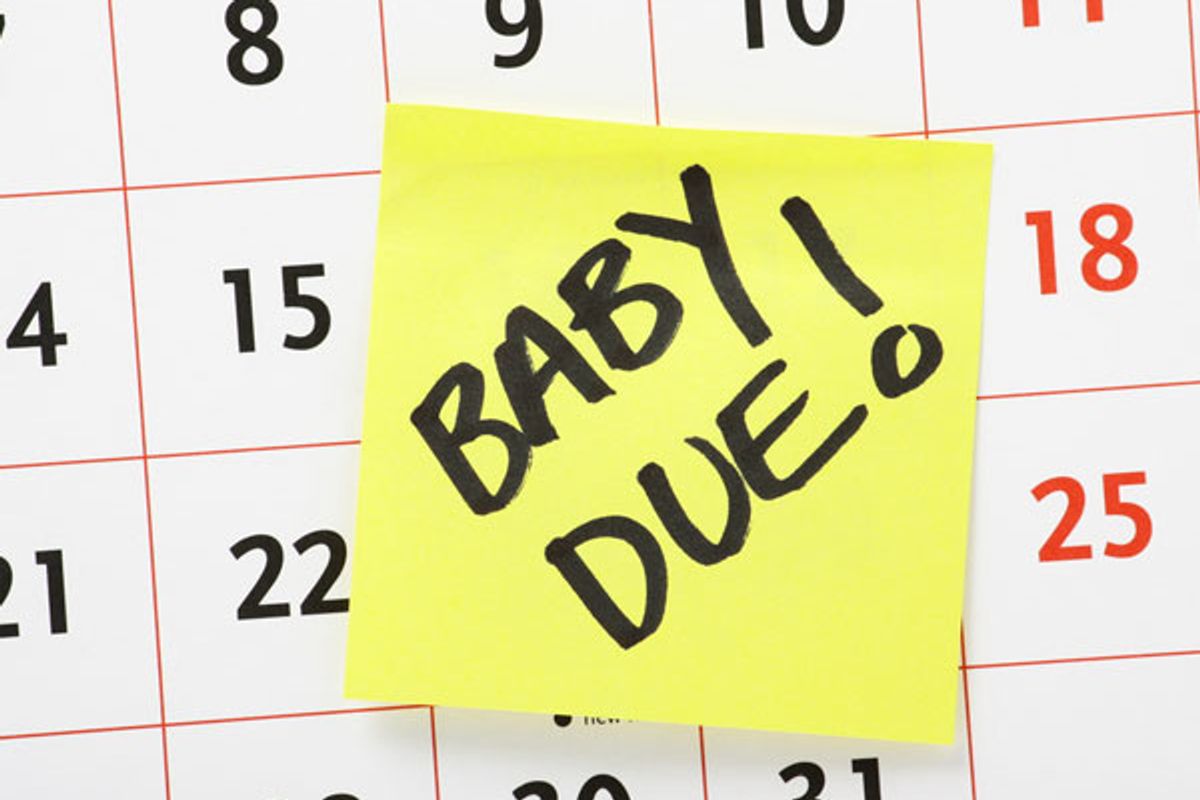 baby due post it note on a calendar