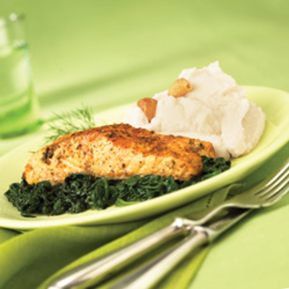 Baked Salmon With Sautéed Spinach