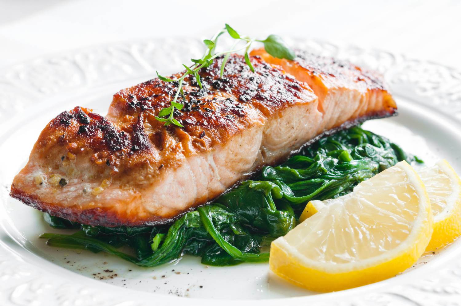 Baked Salmon With Sautéed Spinach