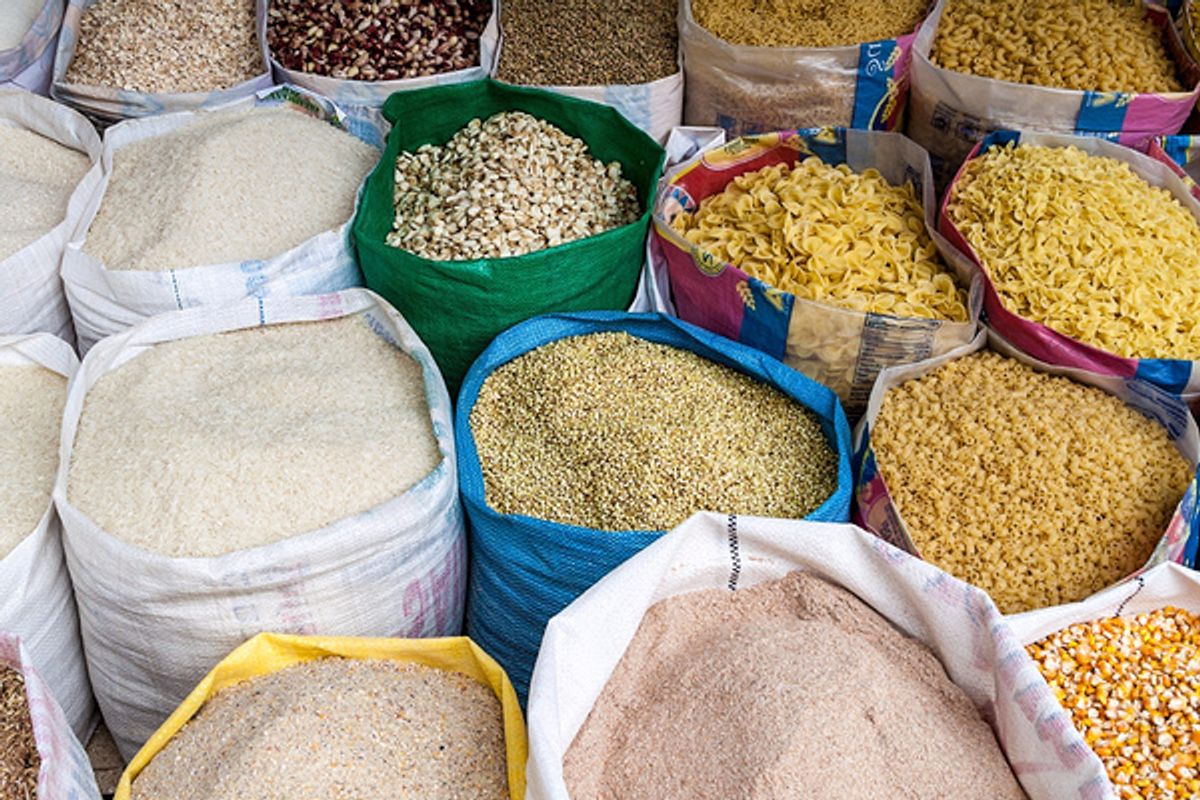 bins of whole grains