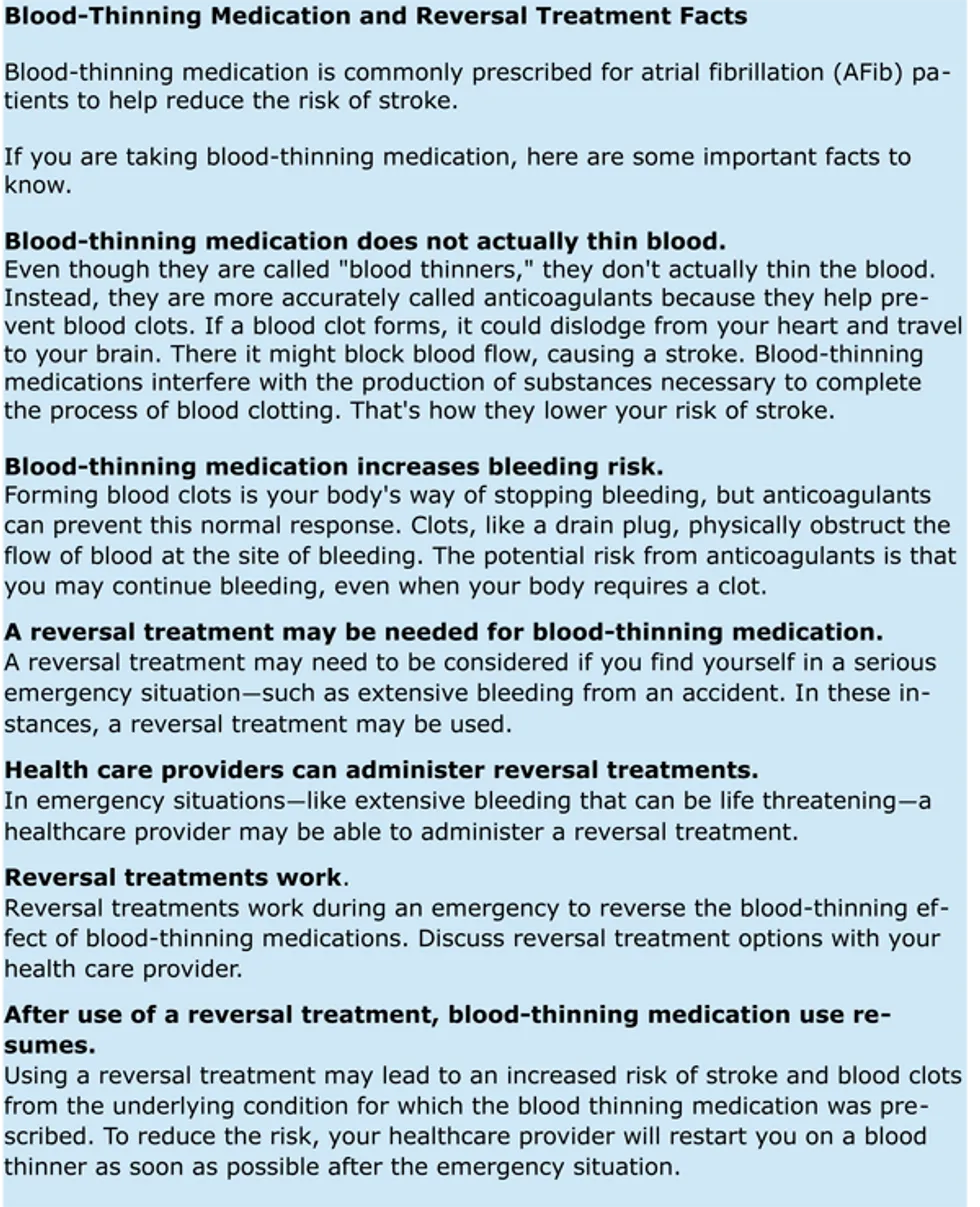 blood thinning medication and reversal treatments: click on image to view in PDF