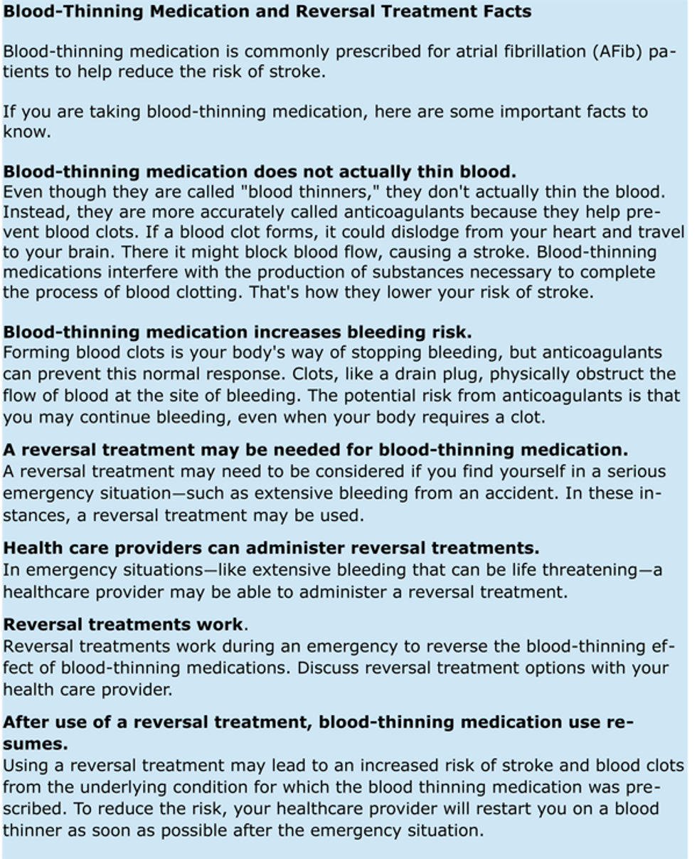 blood thinning medication and reversal treatments: click on image to view in PDF