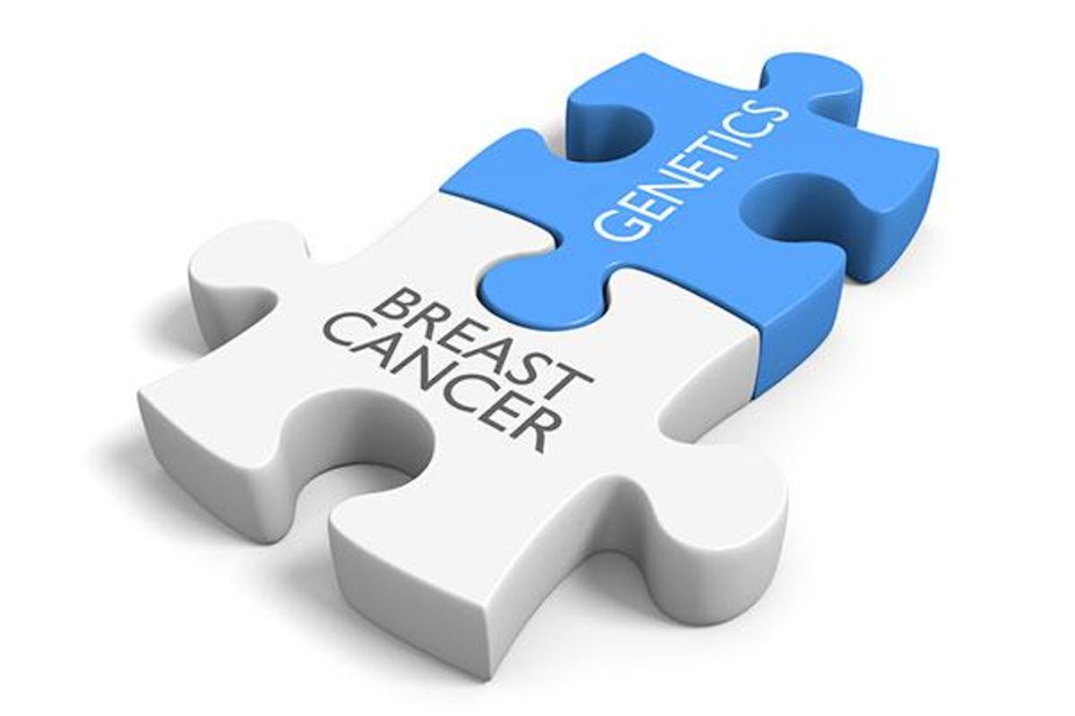 breast cancer and genetics written on puzzle pieces