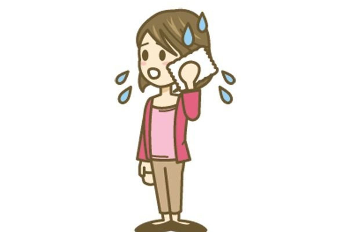 cartoon of woman sweating