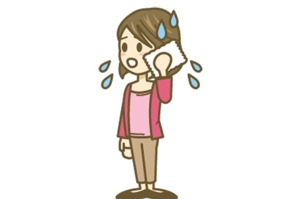 cartoon of woman sweating