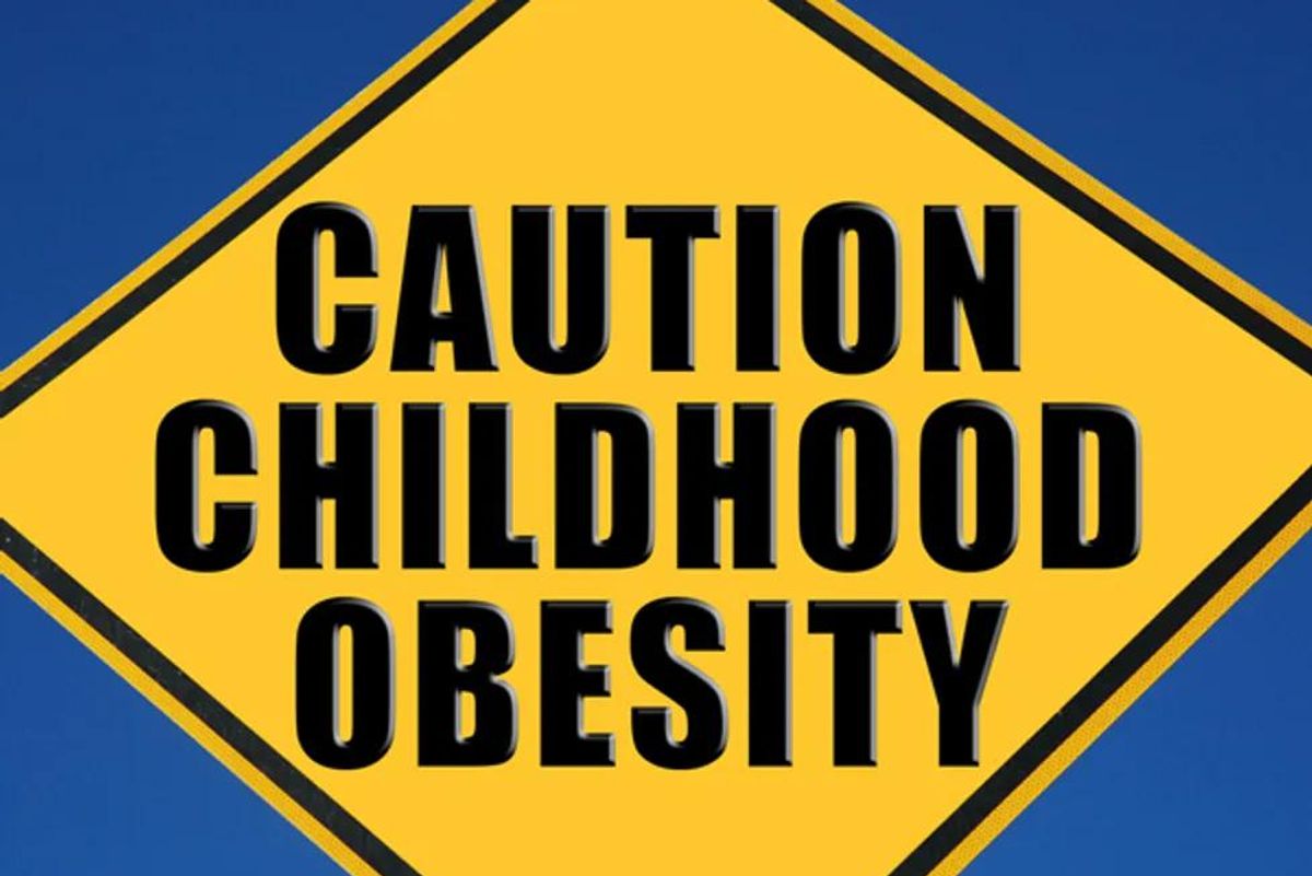 caution childhood obesity sign
