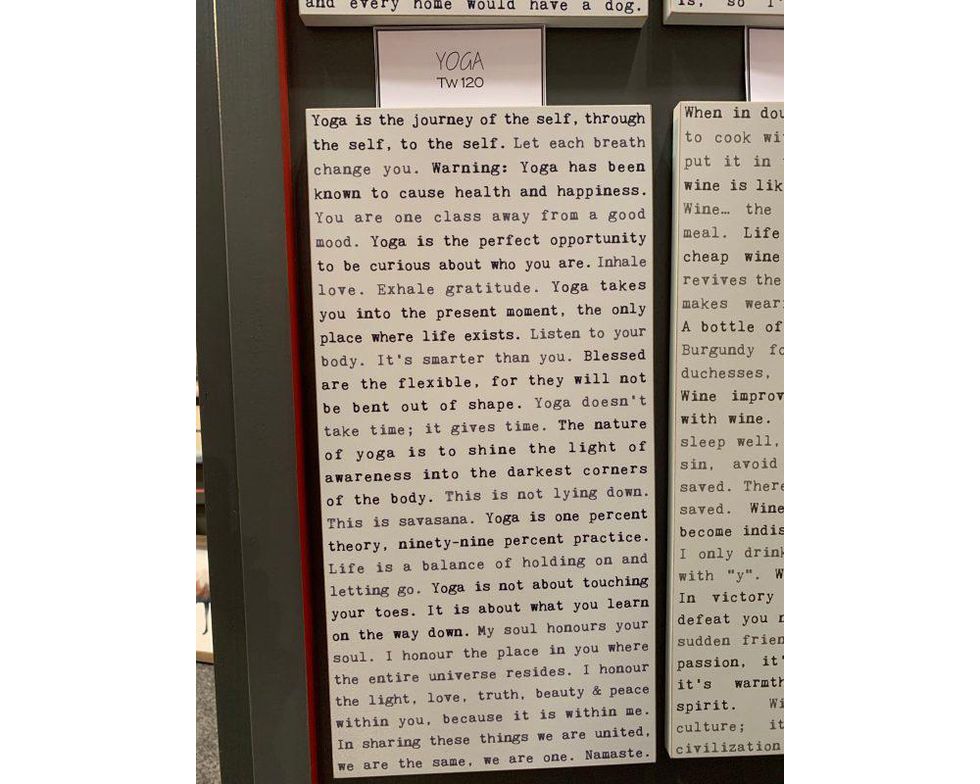 Cedar Mountain Studios make Typewriter signs with a yoga theme.