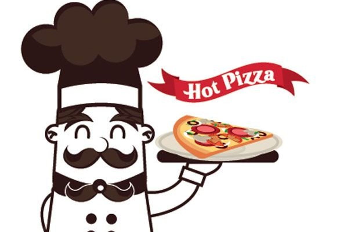 chef holding a hot piece of pizza