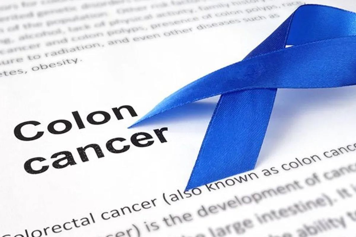 colon cancer words and ribbon