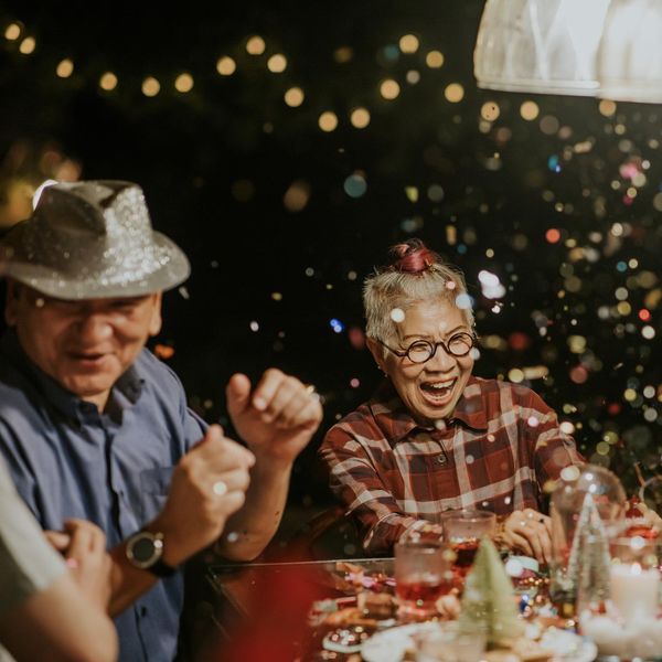 Confetti cannons are shoot in Christmas celebration