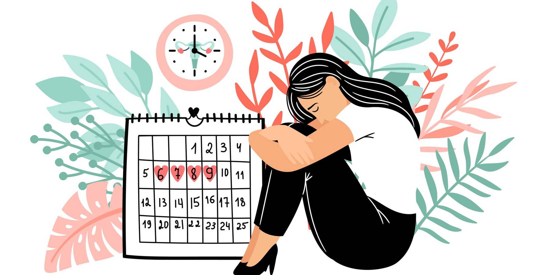 Cramps period. Menstruation days vector illustration