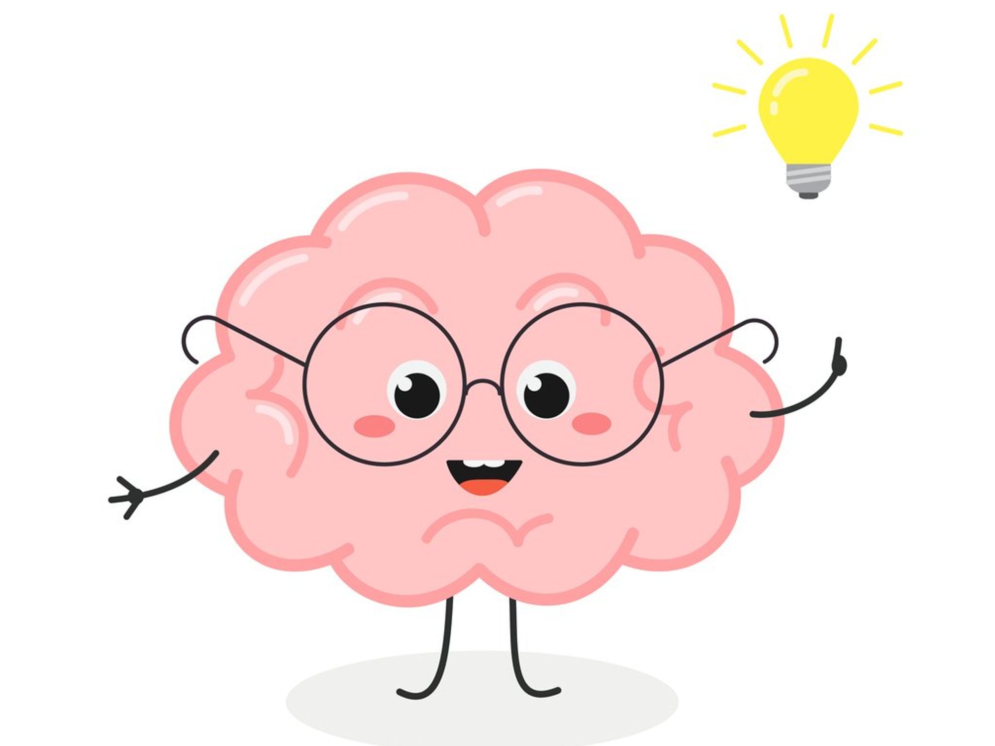 Cute cartoon brain come up with bright idea