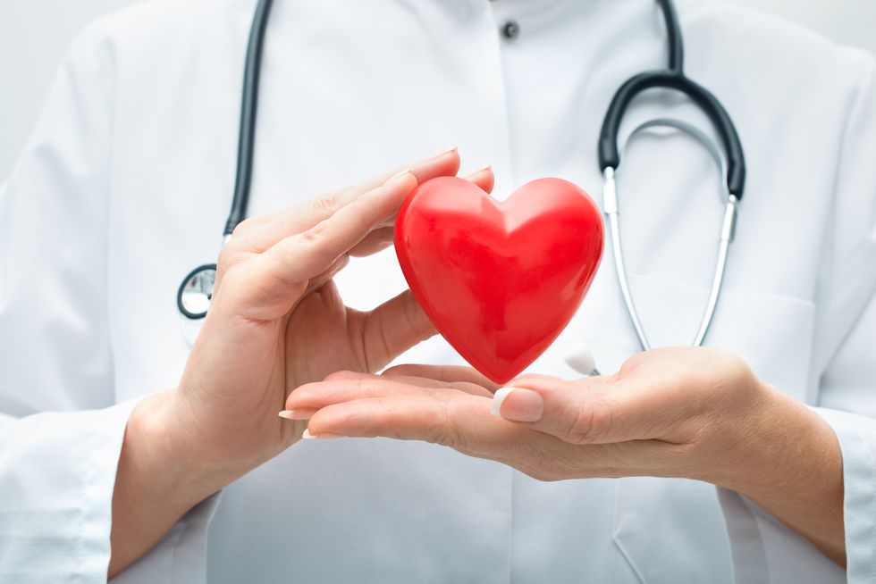 doctor holding a plastic red heart