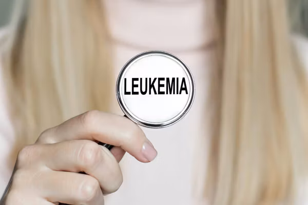 Doctor holding stethoscope on which word LEUKEMIA