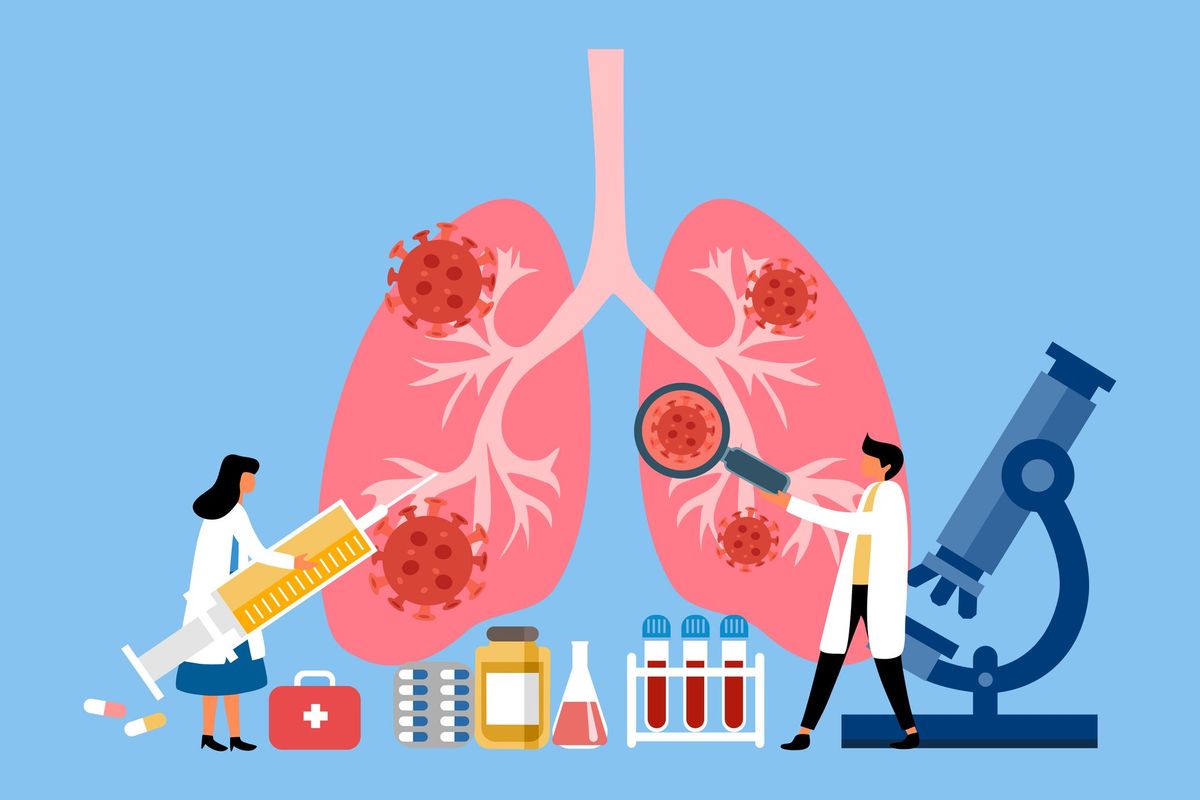 Doctor with human lung disease treatment and medicine