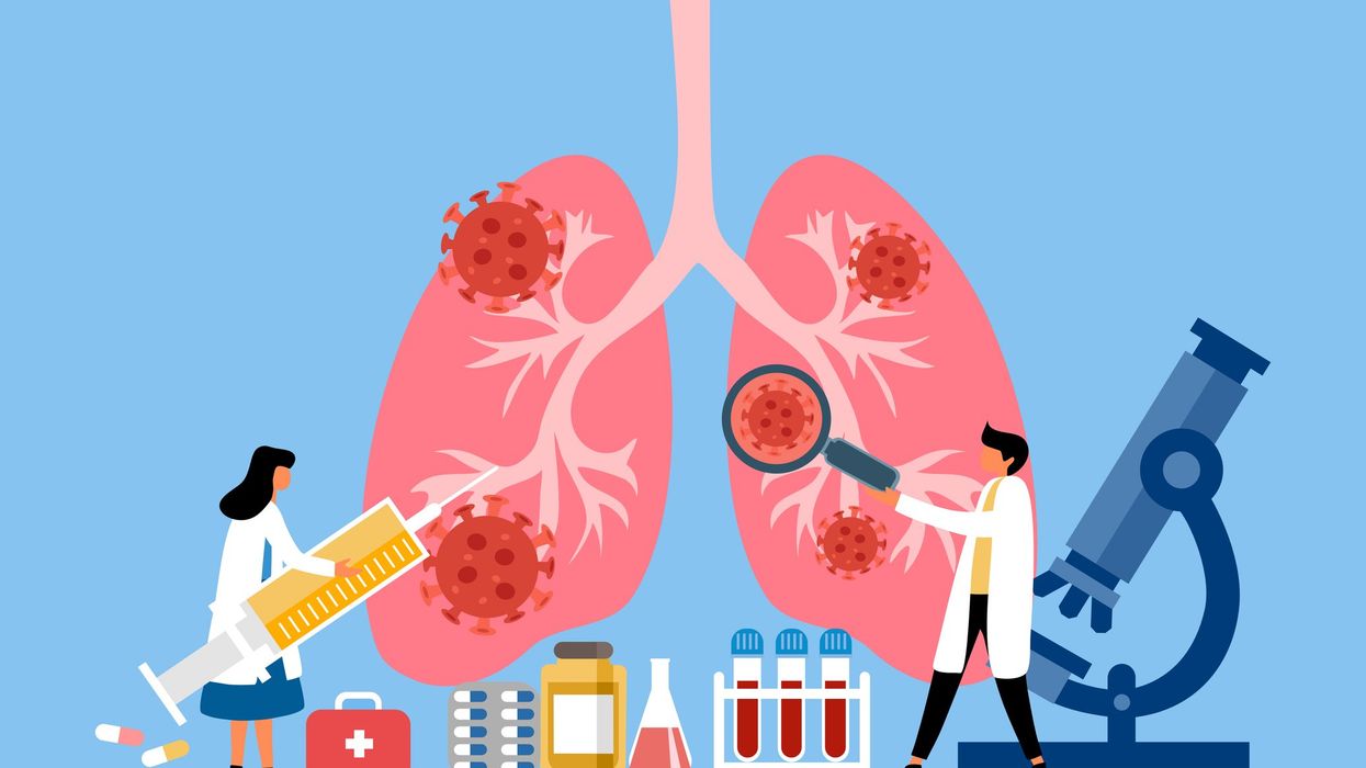 Doctor with human lung disease treatment and medicine