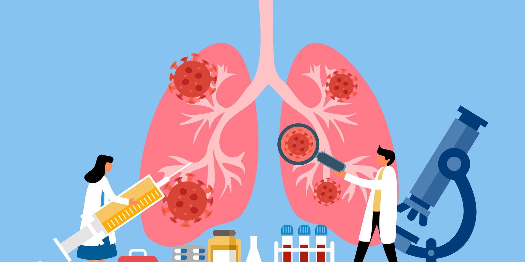 Doctor with human lung disease treatment and medicine