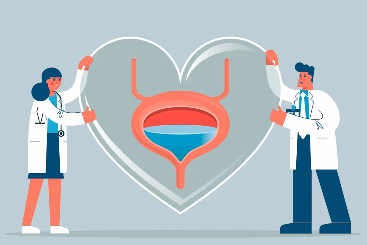 doctors next to a graphic of a bladder
