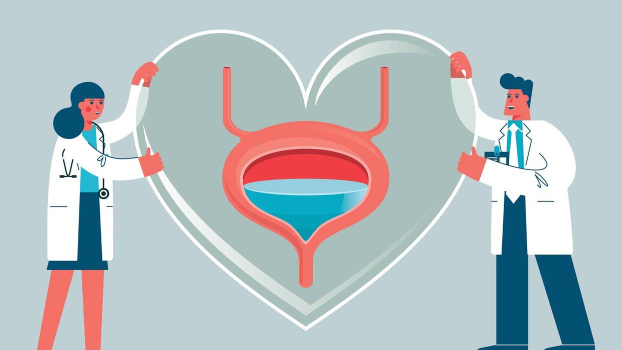doctors next to a graphic of a bladder