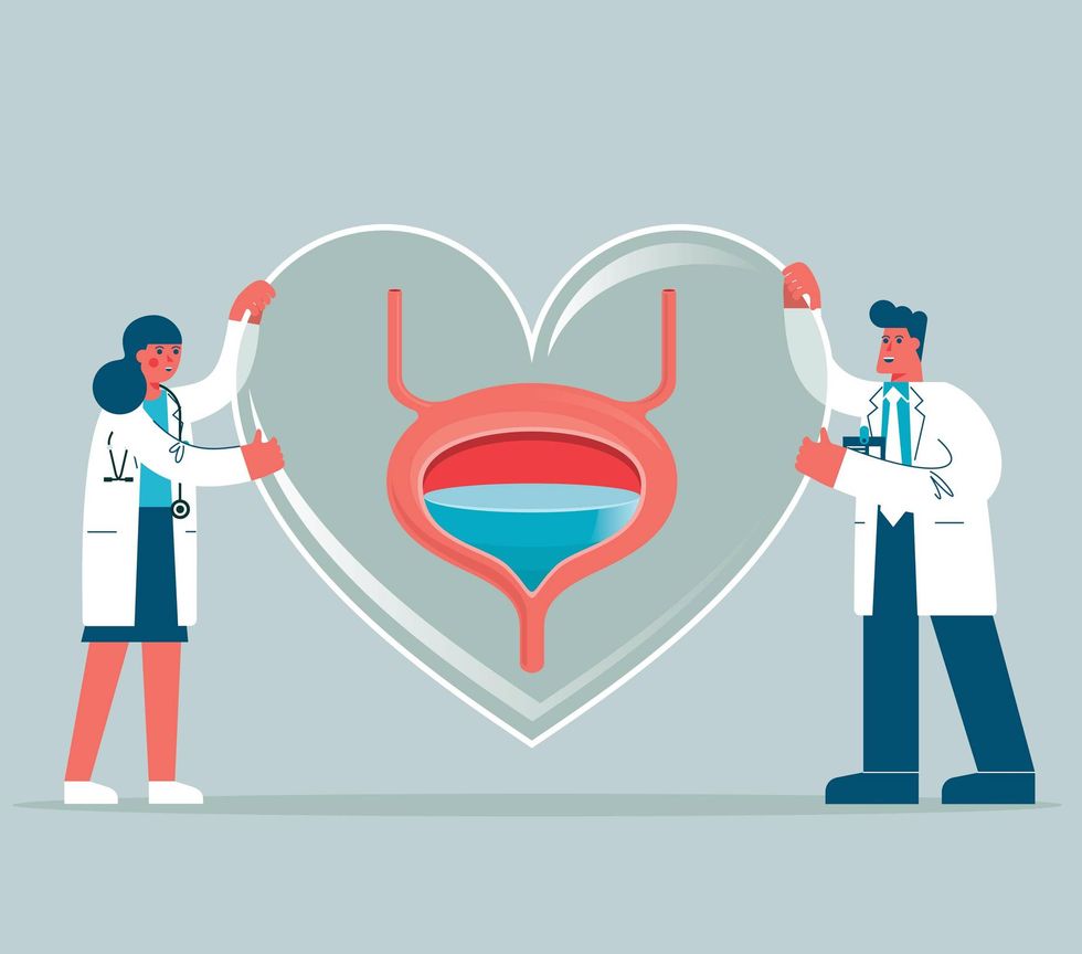 doctors next to a graphic of a bladder