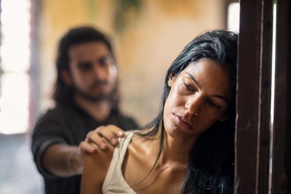 Domestic violence with young man and abused woman