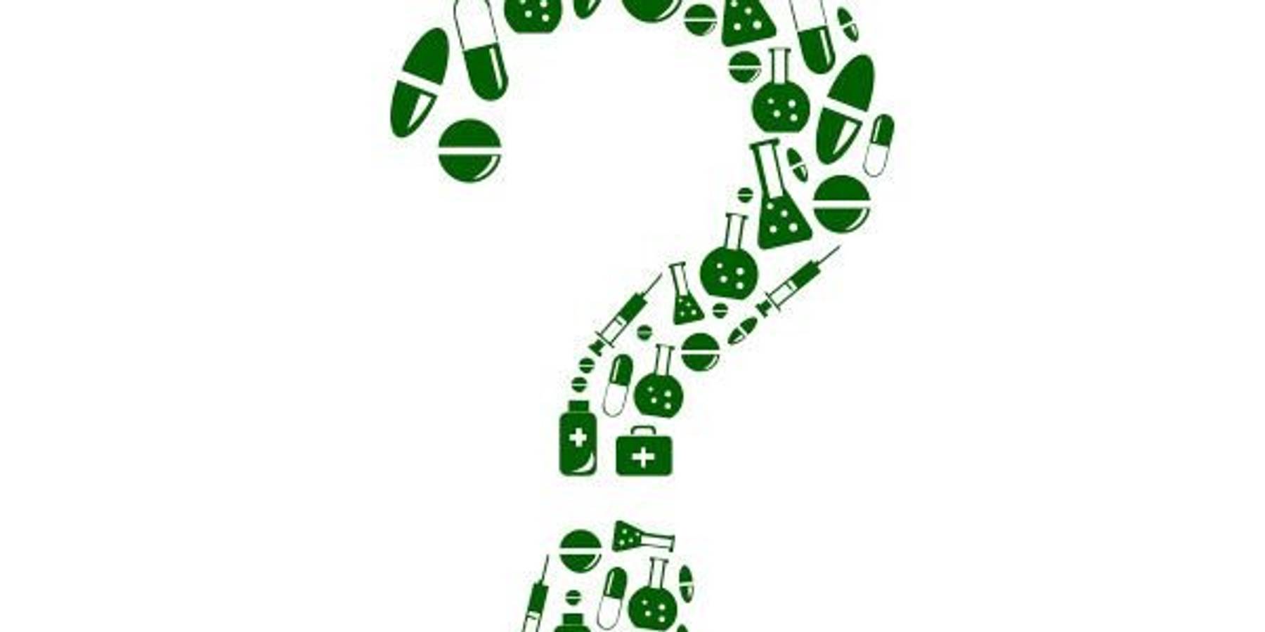 drug bottles in the shape of a question mark