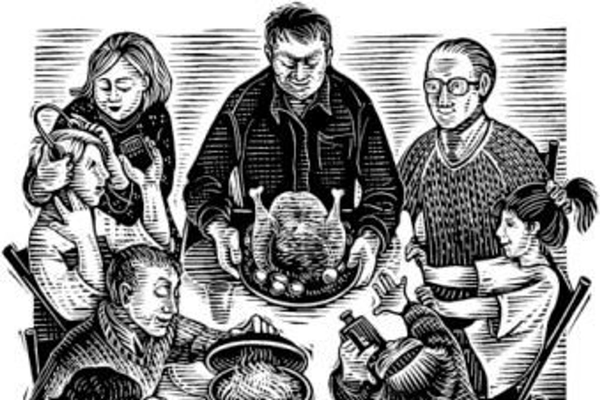 family celebrating a holiday meal