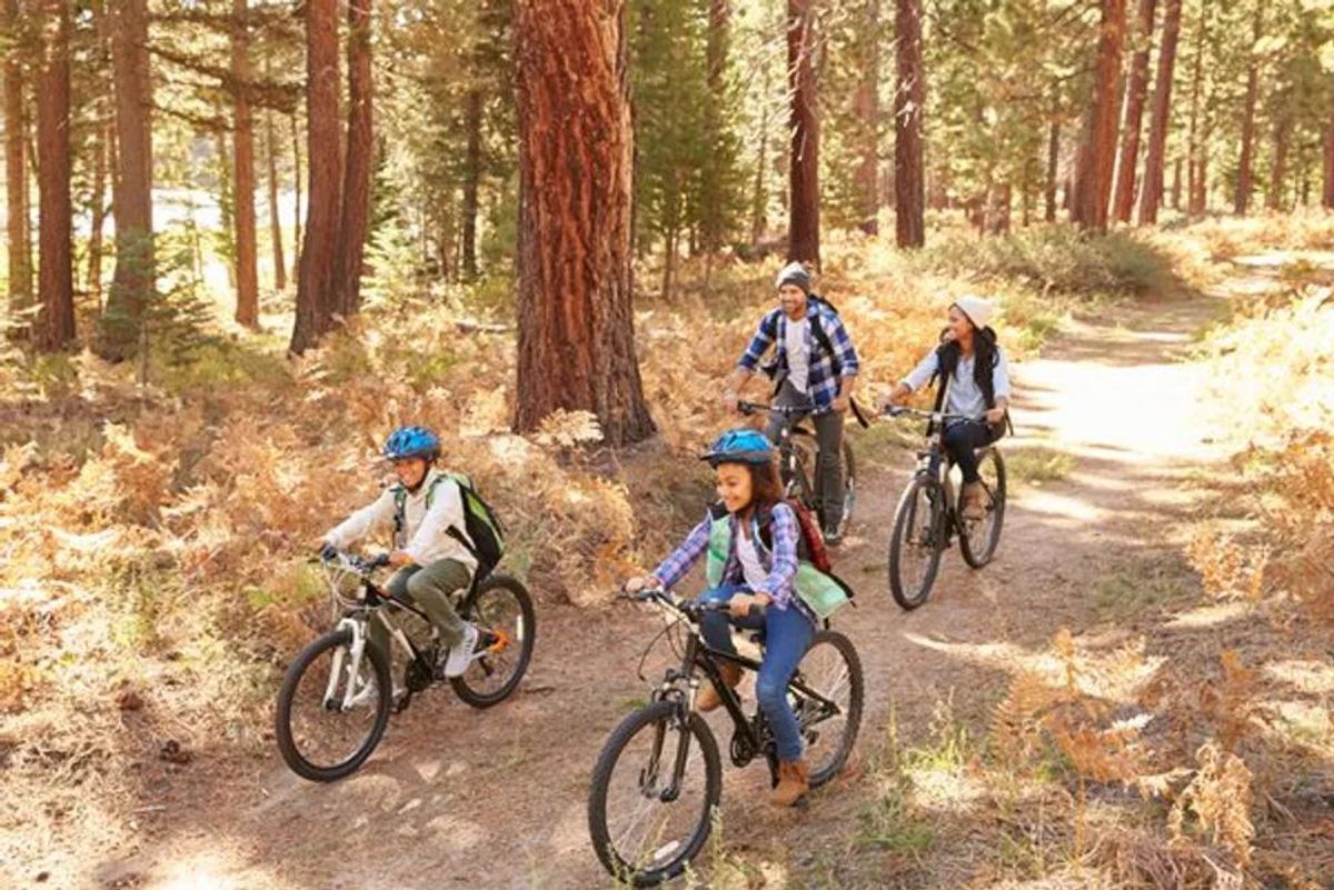 family riding bikes
