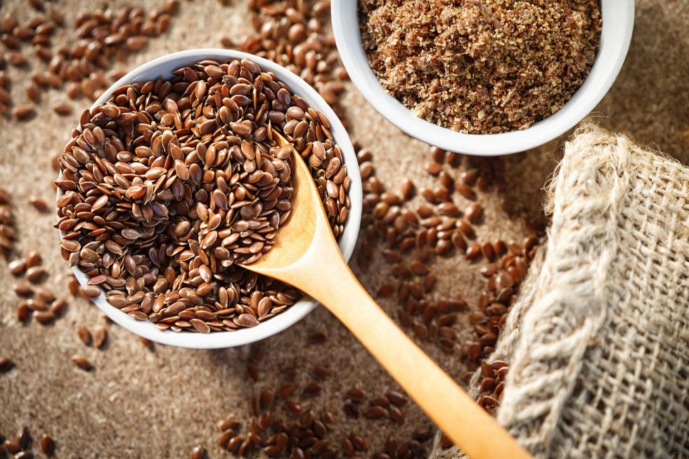 flax seed in a jute bag