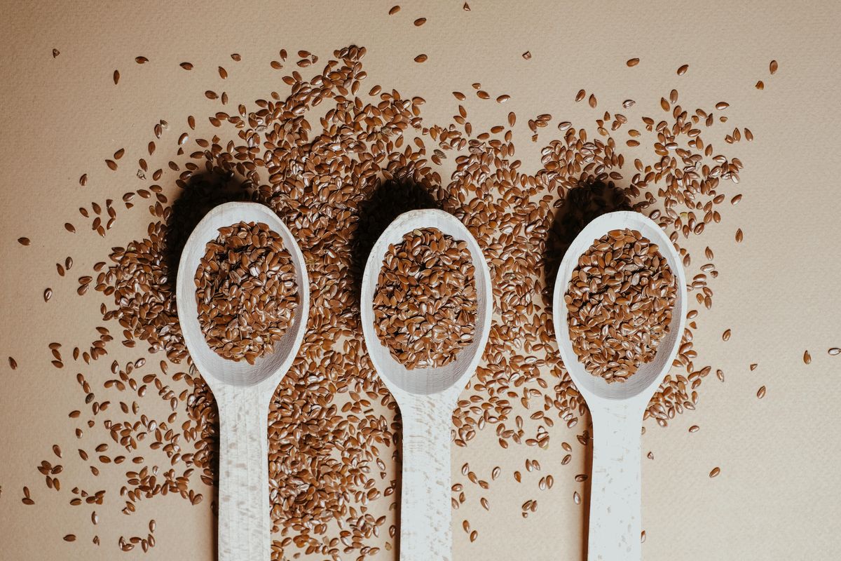 flax seeds in a spoon