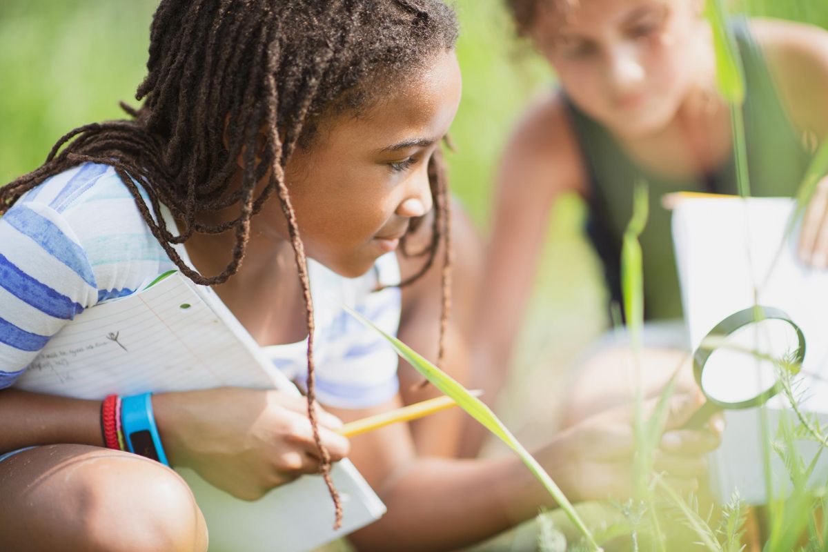 girl Looking for bugs outdoors