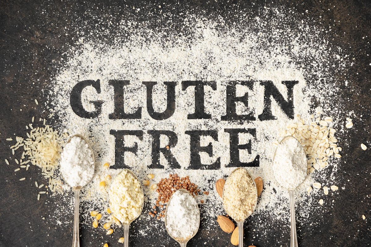Gluten free written in flour on vintage baking sheet