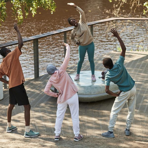 group exercising outdoors