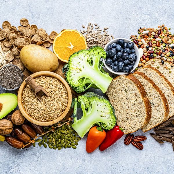 Group of food with high content of dietary fiber arranged side by side