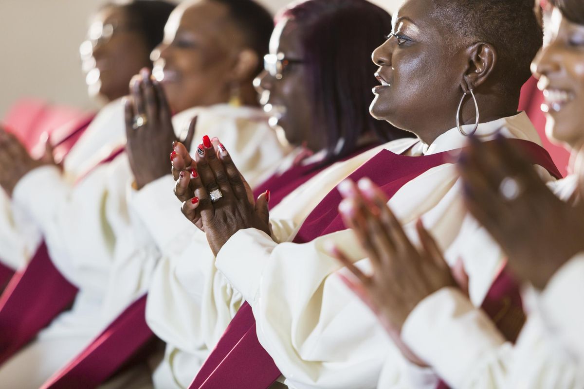 Group of mature black women in church robes