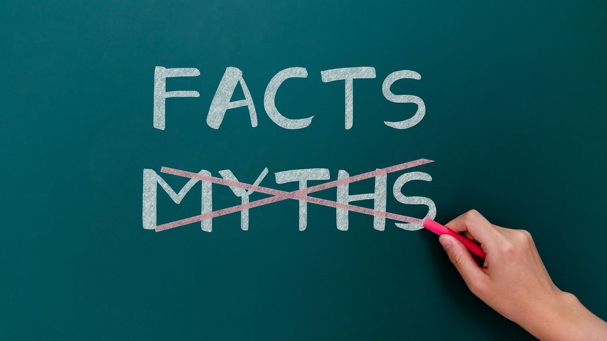 Hand drawing facts and myths on blackboard
