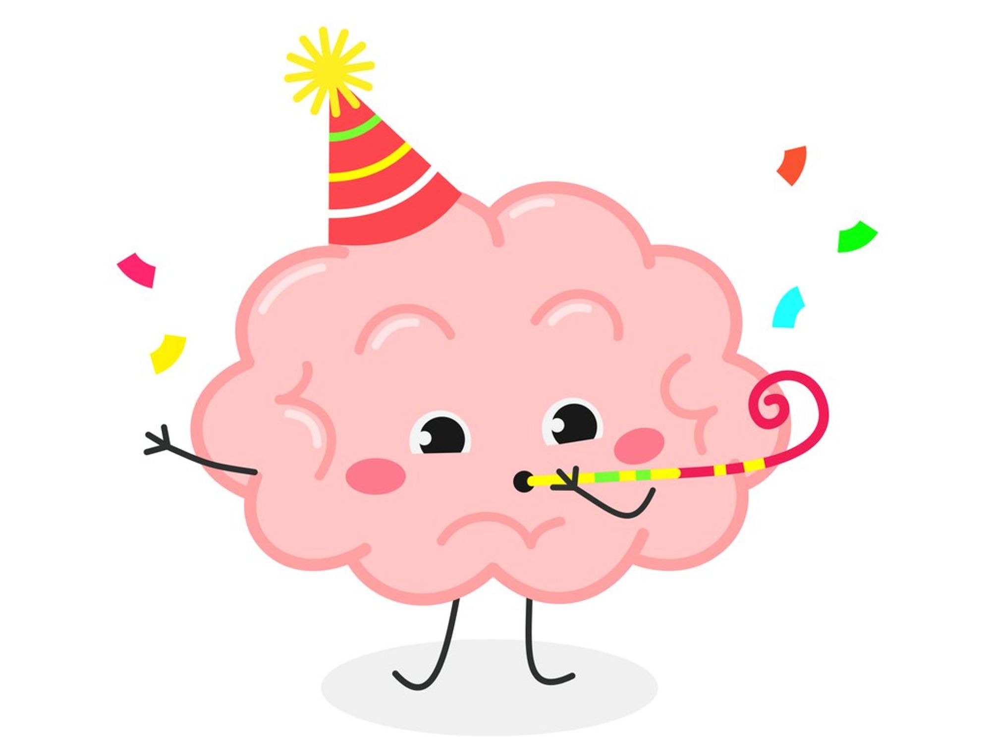 Happy cartoon human brain character congratulating