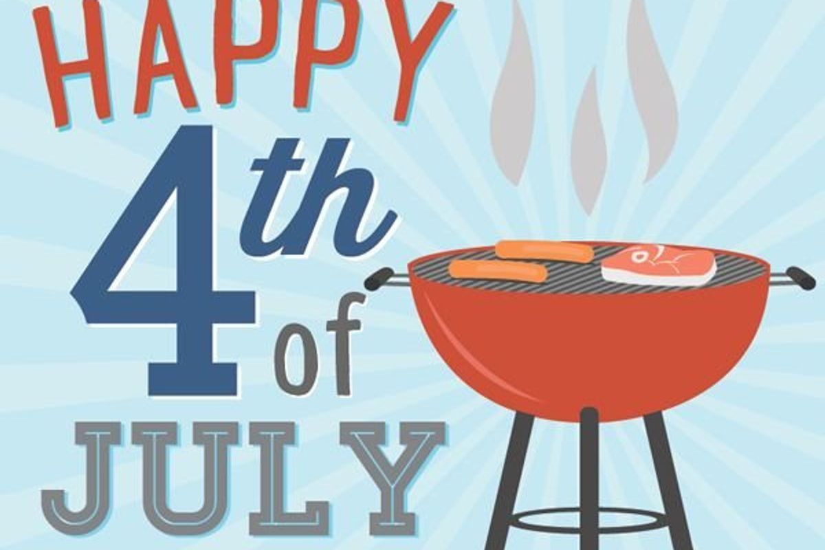 happy fourth of july text with a grill