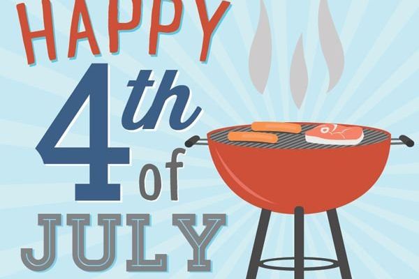 happy fourth of july text with a grill