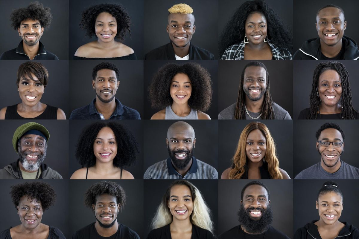 Headshot portraits of diverse black people smiling