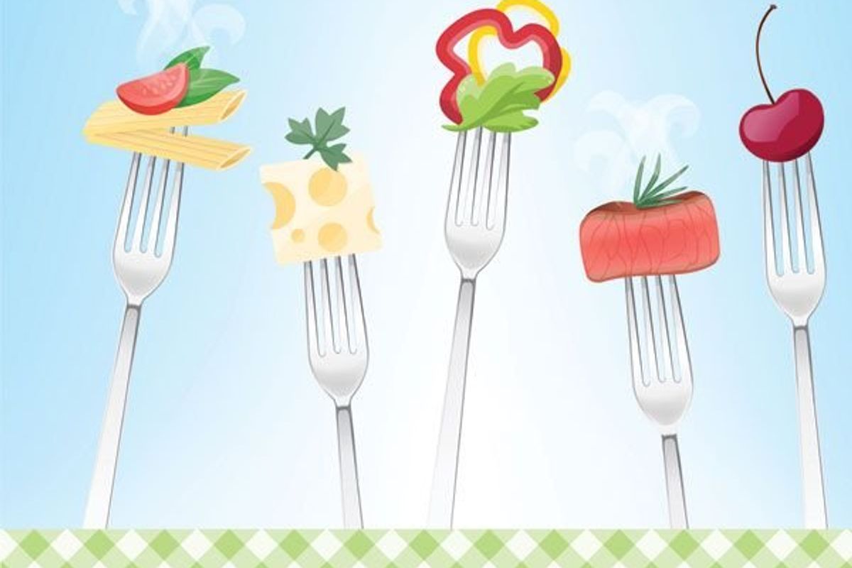 healthy food on forks