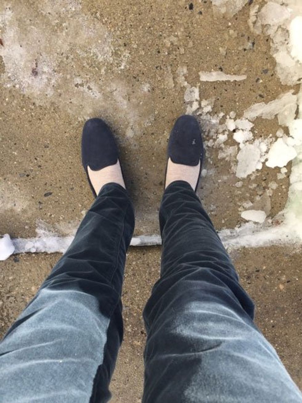 I tested out my Rhea blue suede loafers on the ice yesterday.