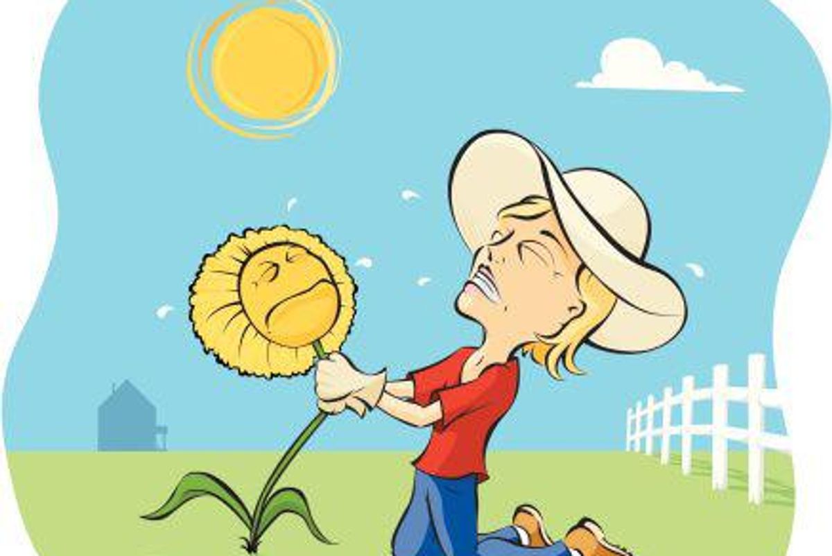 illustration of a woman gardening in the heat