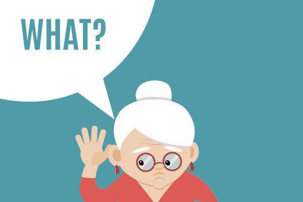 illustration of an older woman saying "what?"