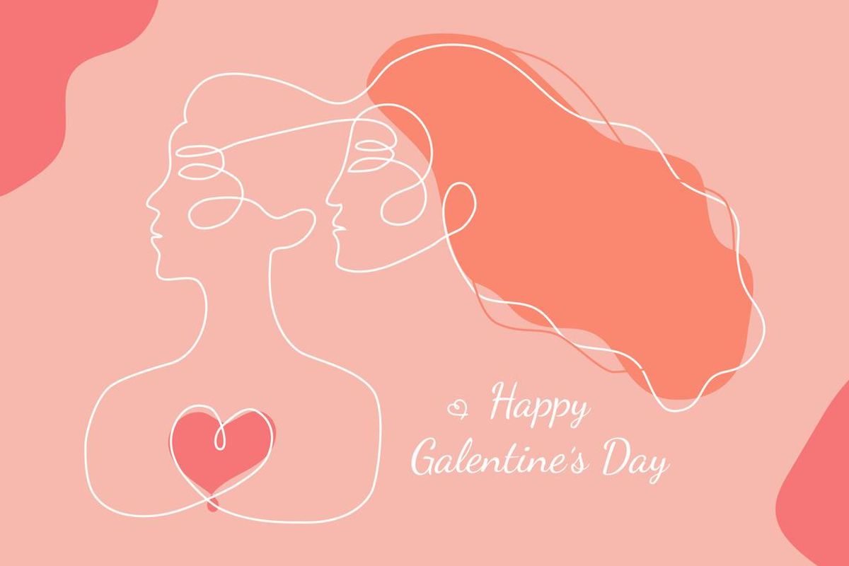 illustration of women with the words "Happy Galentine's Day"