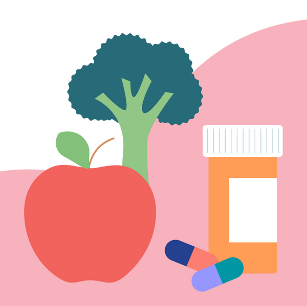 Image of fruits, vegetables and medication